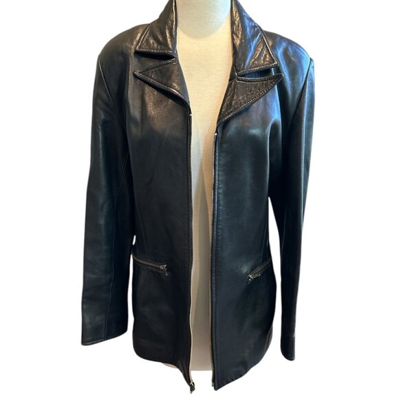 Vintage Black Leather Blazer Style Jacket - Picture 3 of 16